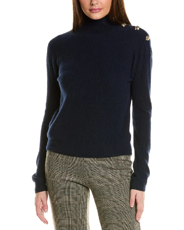 Free And Casual Bruno Magli Rib Button Shoulder Mock Nek Cashmere Sweater