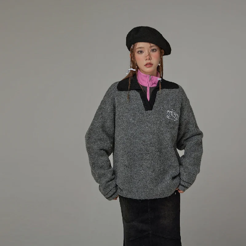 Breathable Style Color Loose Fit Knit Sweater