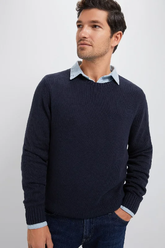 Exquisite Tailoring Navy Blue All Season Classic Crewneck