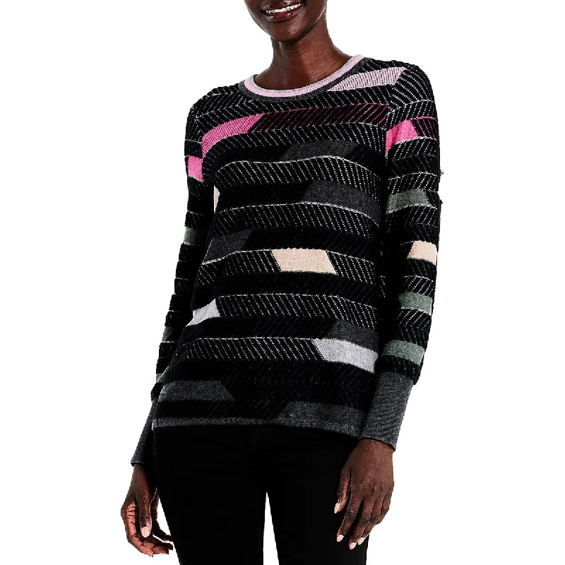 Soft Comfort Nic + Zoe Womens Knit Striped Crewneck Sweater