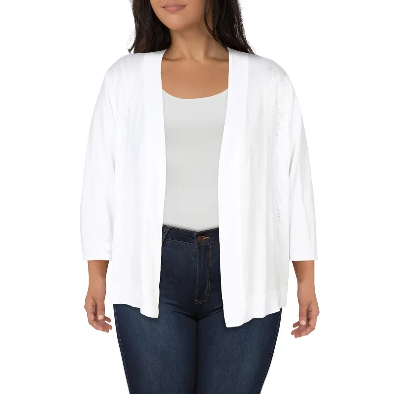 Breezy Style Belldini Womens Plus Open Front Eyelet Cardigan Sweater