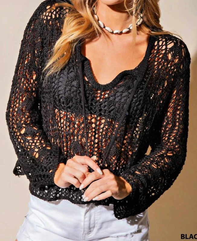 Cozy Essentials Wear Crochet Pullover Sweater In Black