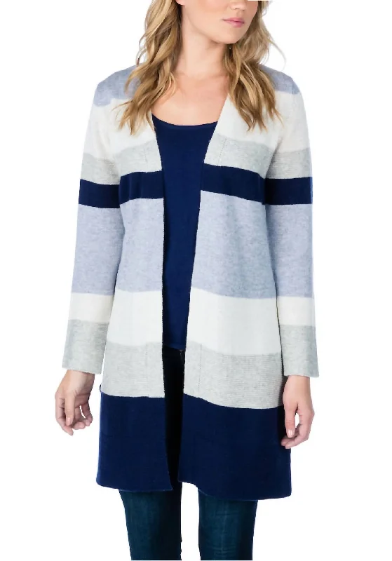 Exquisite Tailoring Bold Stripes Cardigan In Blue Multi