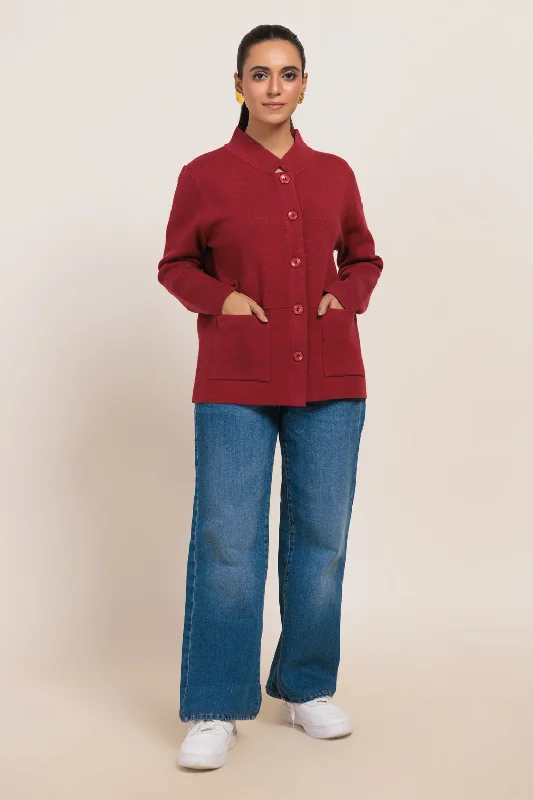 Easy Pants RED-ROUND NECK FULL SLEEVES CARDIGAN SWEATER (24X-059-66)