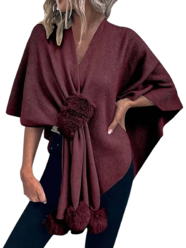 Cozy Essentials Wear Scarf With Mink Knit Shawl In Wine