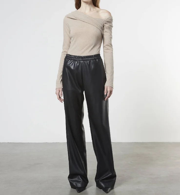 Chic Relaxation Cashmere One-Shoulder Drape Top In Khaki