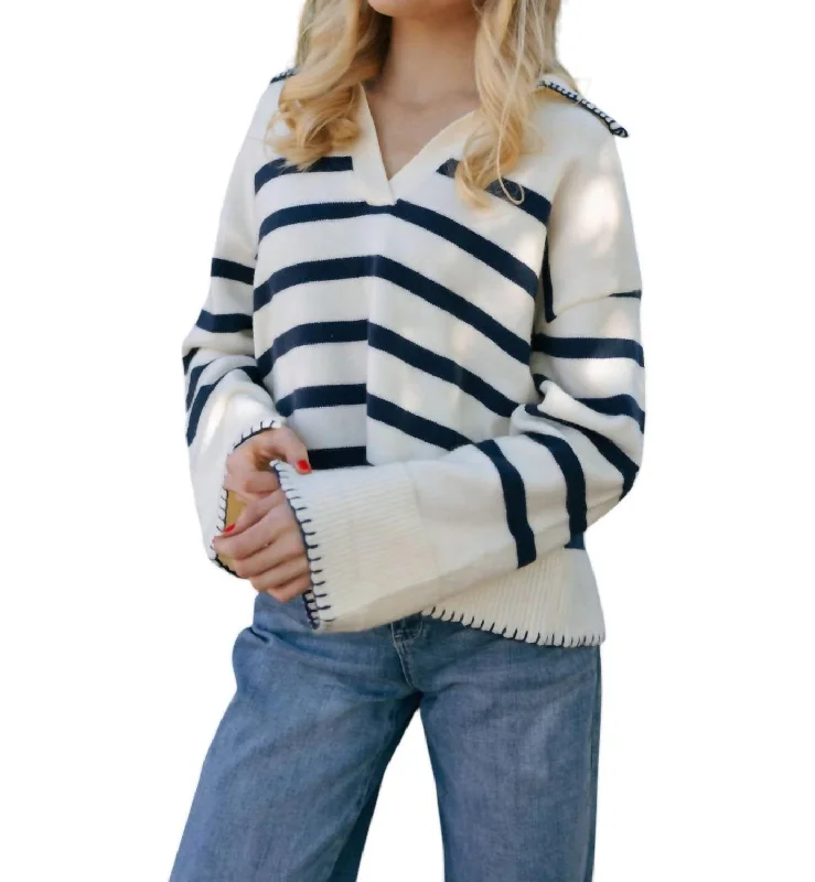 Luxe Comfort Stripe Sweater In Navy
