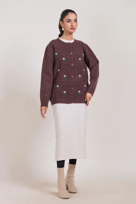 Flexible Casuals BROWN-ROUND NECK FULL SLEEVES CARDIGAN SWEATER (24X-036-66)