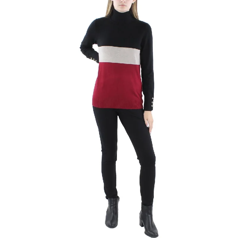 Warm Chic Outfits Joesph A Womens Ribbed Trim Colorblock Turtleneck Sweater