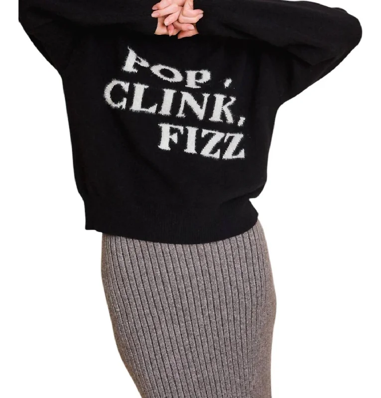 New Season Series Pop Clink Fizz Pull Over Sweater In Black