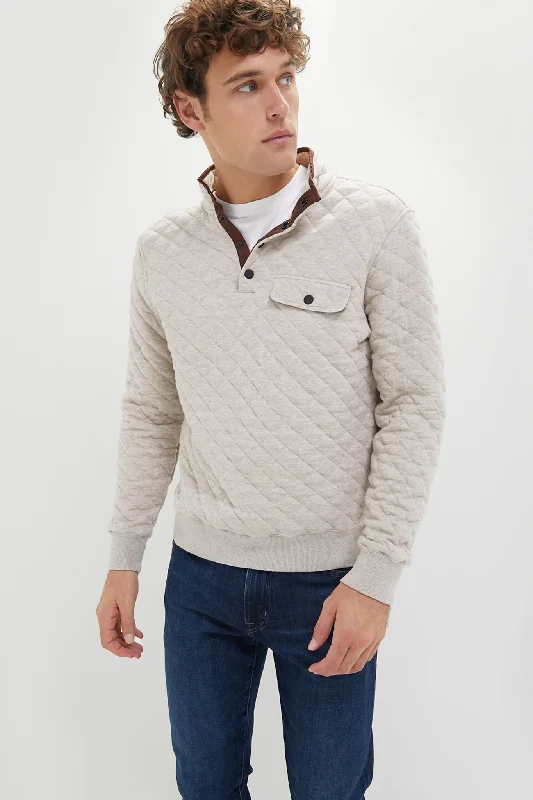 Street Fashion Oatmeal Melange Epic Quilted Fleece Pullover