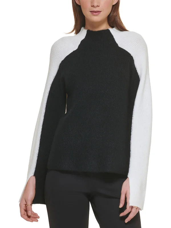 Slim Fit Womens Colorblock Mock Neck Pullover Sweater