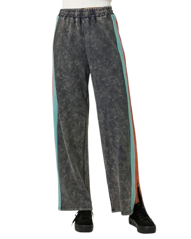 Fashionable Inner Wear Washed Color Block Terry Pants In Washed Navy