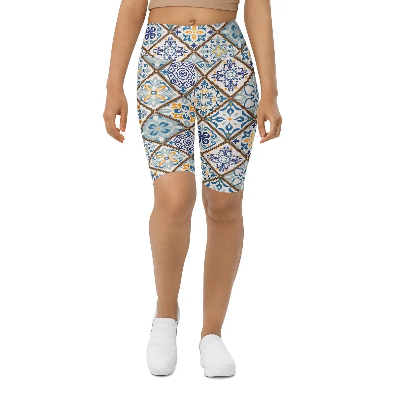 Double-sided Wear Floral Tile Print Biker Shorts