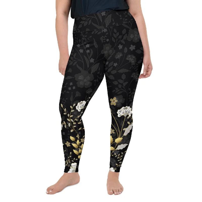 Fresh And Fashionable Golden Floral Plus Size Leggings