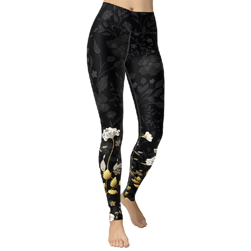 Personalized Series Golden Floral Yoga Leggings