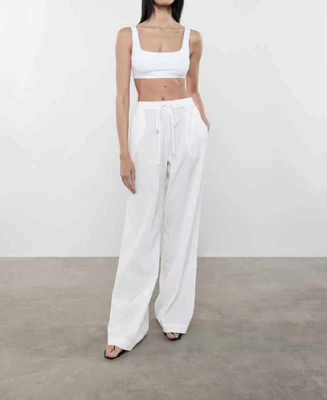 Comfortable Fashion Seersucker Resort Pant In White