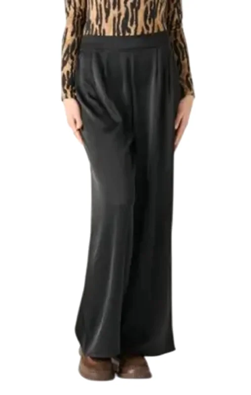 Fashion Innovation High Waist Satin Wide Leg Pant In Black Tape