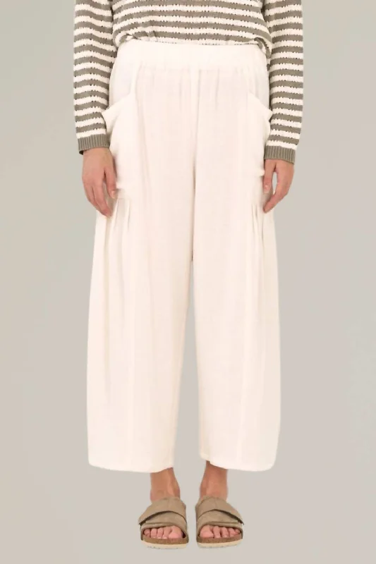 Elegant Design Linen Blend Pull-On Cargo Pants In Off White