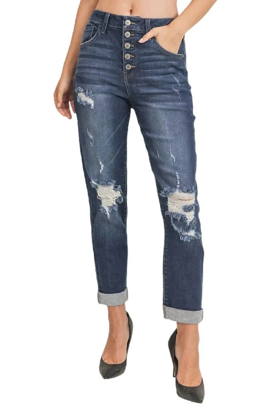 Bright Colors High Rise Plus Mom Jeans In Dark Wash