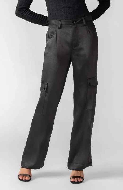 Simple Matching Women's Satin Ava Cargo Pants In Black