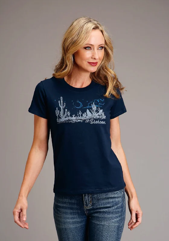 Weekend Comfort Wear Stetson Womens Navy 100% Cotton Cactus Desert Scene S/S T-Shirt Weekend Comfort Wear Stetson Womens Navy 100% Cotton Cactus Desert Scene S/S T-Shirt