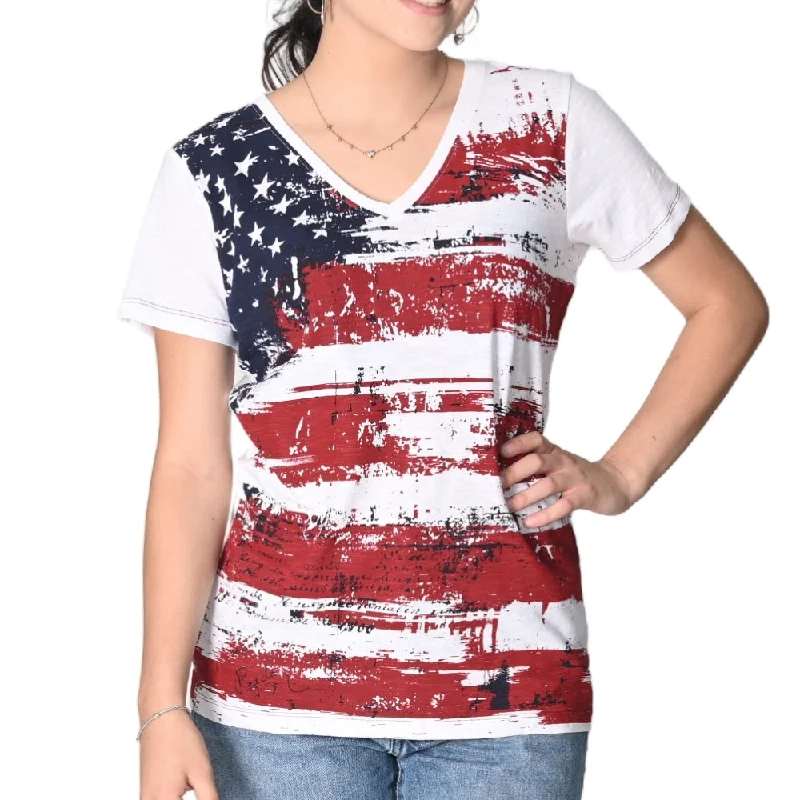 Printed Jackets Women's Print Stars Stripes V-Neck T-Shirt