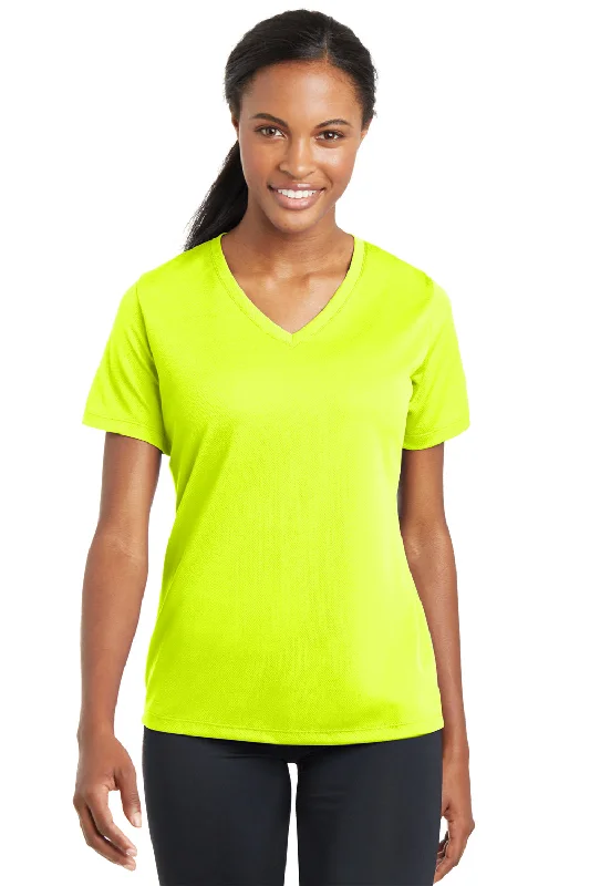 Casual Fit Wear Sport-Tek Womens RacerMesh Moisture Wicking Short Sleeve V-Neck T-Shirt - Neon Yellow - Closeout Casual Fit Wear Sport-Tek Womens RacerMesh Moisture Wicking Short Sleeve V-Neck T-Shirt - Neon Yellow - Closeout