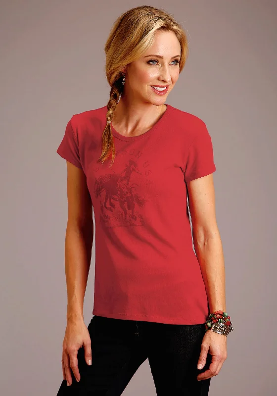 Bright Shirts Stetson Womens Red Cotton Blend Riding Cowgirl S/S T-Shirt