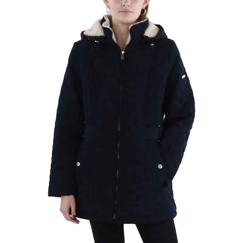 Cozy Fit Wear Laundry by Shelli Segal Womens Faux Fur Hooded Quilted Coat