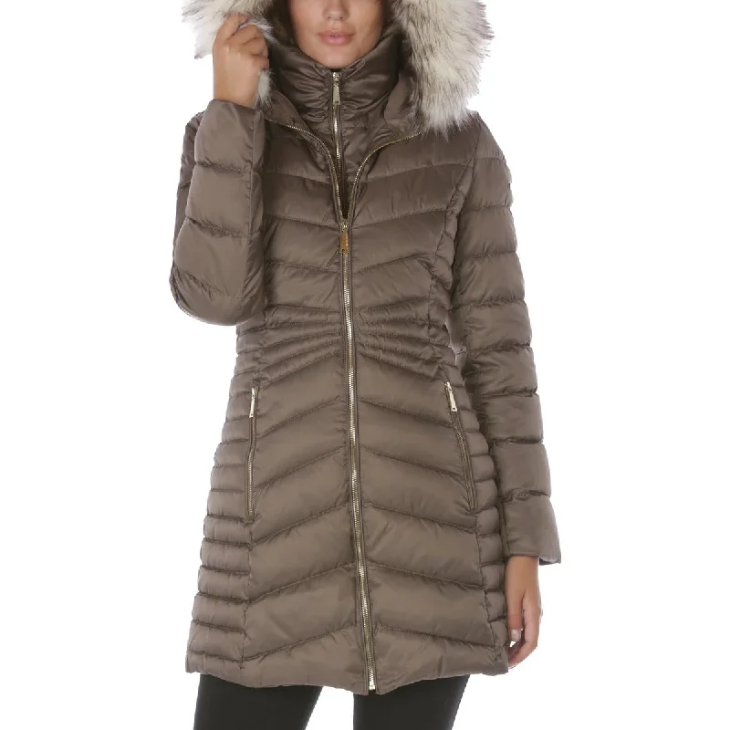 Comfy Dress Laundry by Shelli Segal Women's Quilted 3/4 Bib Puffer Coat with Faux Fur Trim