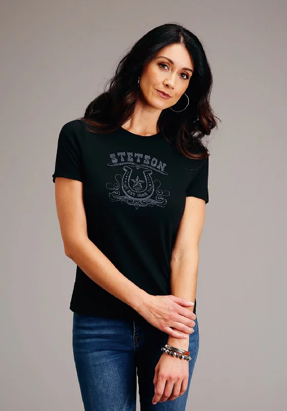 Comfortable Sweaters Stetson Womens Vintage Black Cotton Blend Horseshoe S/S T-Shirt Comfortable Sweaters Stetson Womens Vintage Black Cotton Blend Horseshoe S/S T-Shirt