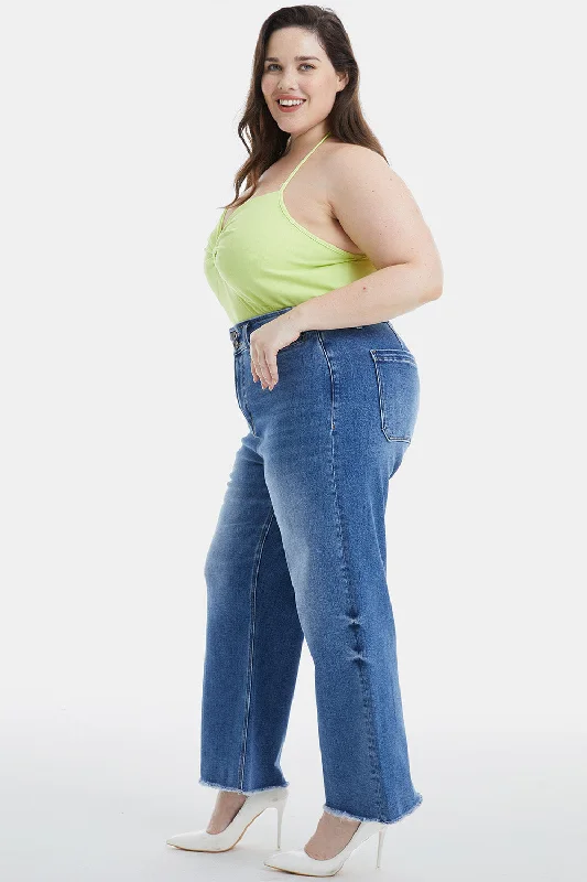 Leisure Travel BAYEAS Full Size Raw Hem High Waist Wide Leg Jeans