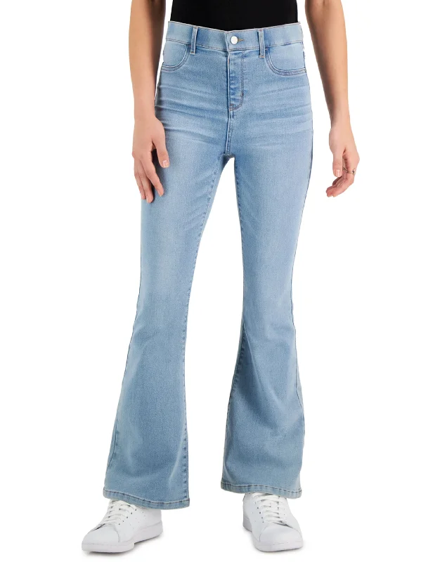 French Retro Women's Washed Flare Jeans,Light Blue