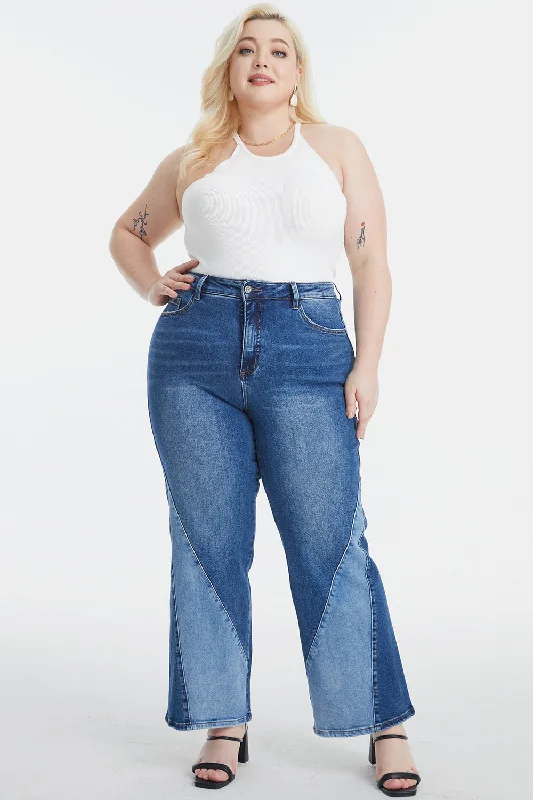 Moisture wicking BAYEAS Full Size High Waist Two-Tones Patched Wide Leg Jeans