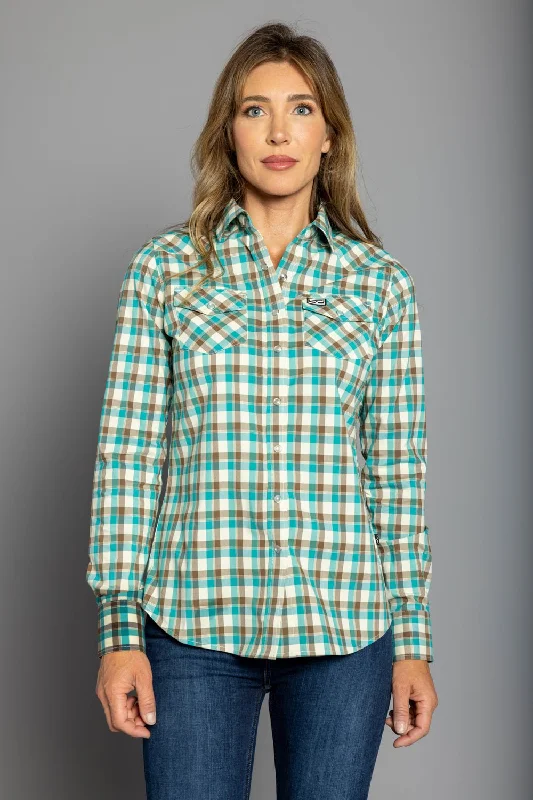 Comfortable Outfits Kimes Ranch Womens Go Round Teal Cotton Blend L/S Shirt