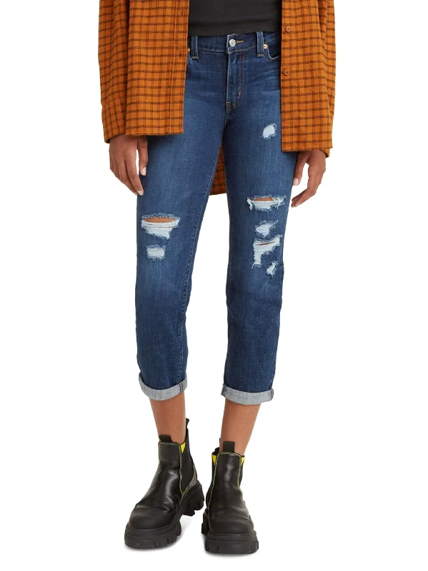 Trendy Items Women's Ripped Washed Boyfriend Jeans,Blue