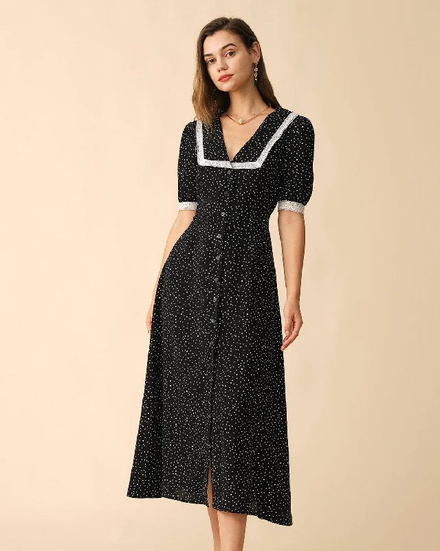 Printed Trousers The Polka Dot Lace Trim Midi Dress