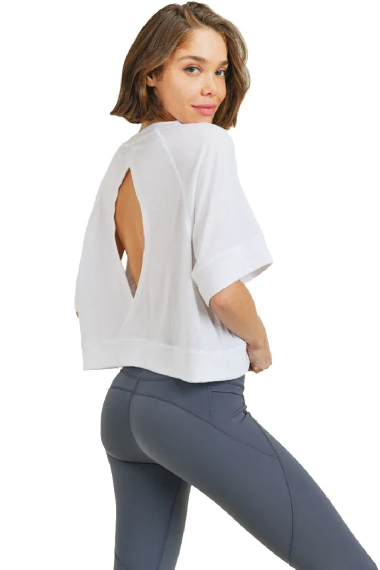 Leather Gloves Mono B Perforated Cutout Raglan Cropped Tee KT210353