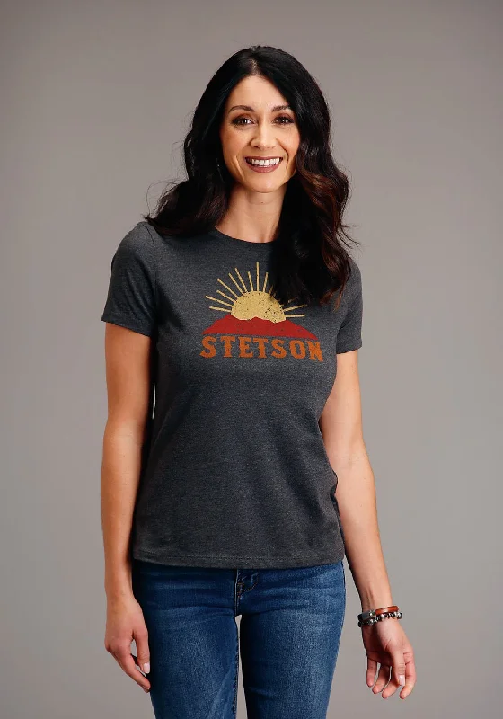 Simple Comfort Stetson Womens Dark Grey Cotton Blend Sunset and Mountain S/S T-Shirt Simple Comfort Stetson Womens Dark Grey Cotton Blend Sunset and Mountain S/S T-Shirt