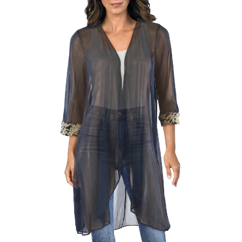 Versatile Outfits Petites Womens Mesh Sheer Duster Blazer