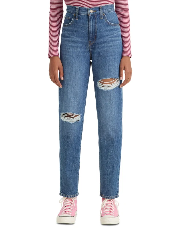 Sweet Girl Women's Ripped Washed Mom Jeans,Blue