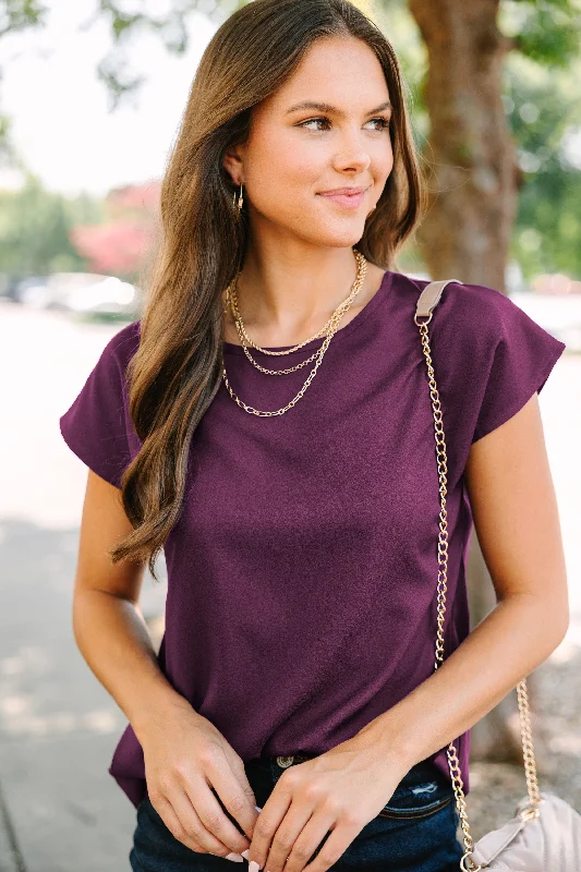 Elegant Dressing Hello Beautiful Plum Purple Cap Sleeve Top