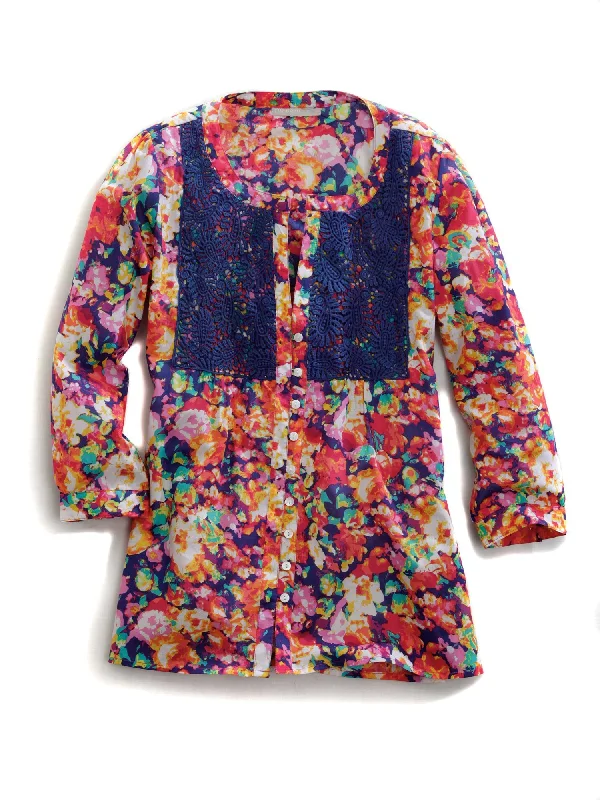 Economic Outlook Tin Haul Womens 109 Floral Impression Multi-Color 100% Cotton L/S Blouse