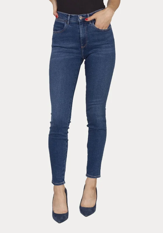 Single-shoulder Neck Design Wrangler Skinny 630 High Rise Jeans, Mid Indigo