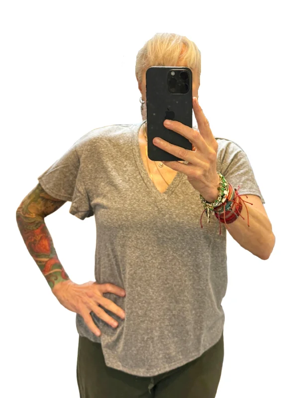 Retro Style TLA V-Neck Crop Flutter Sleeve Tee and Petite
