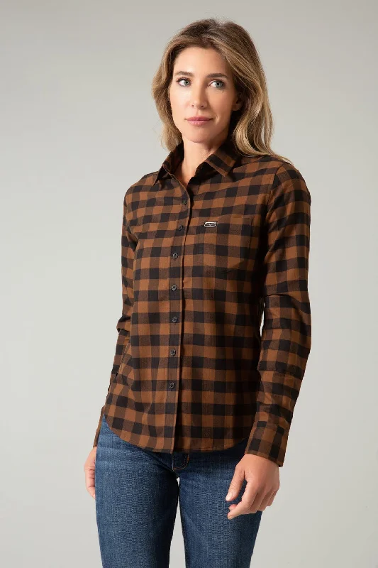 Soft Textures Kimes Ranch Womens Garrison Brown Cotton Blend L/S Shirt