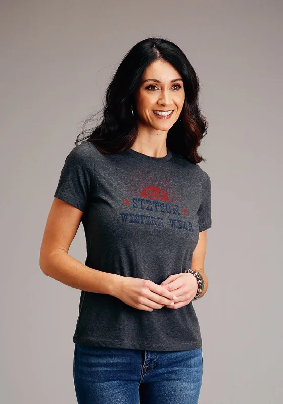 Effortless Dressing Stetson Womens Dark Grey Cotton Blend Sunset USA S/S T-Shirt