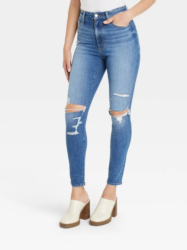 Cozy Street Style Women's Ripped Washed Jeans,Blue
