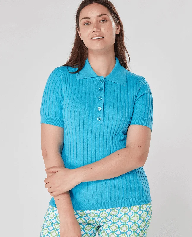 Cozy Lounge Wear SWING OUT SISTER Abigail Knitted Polo Dazzling Blue